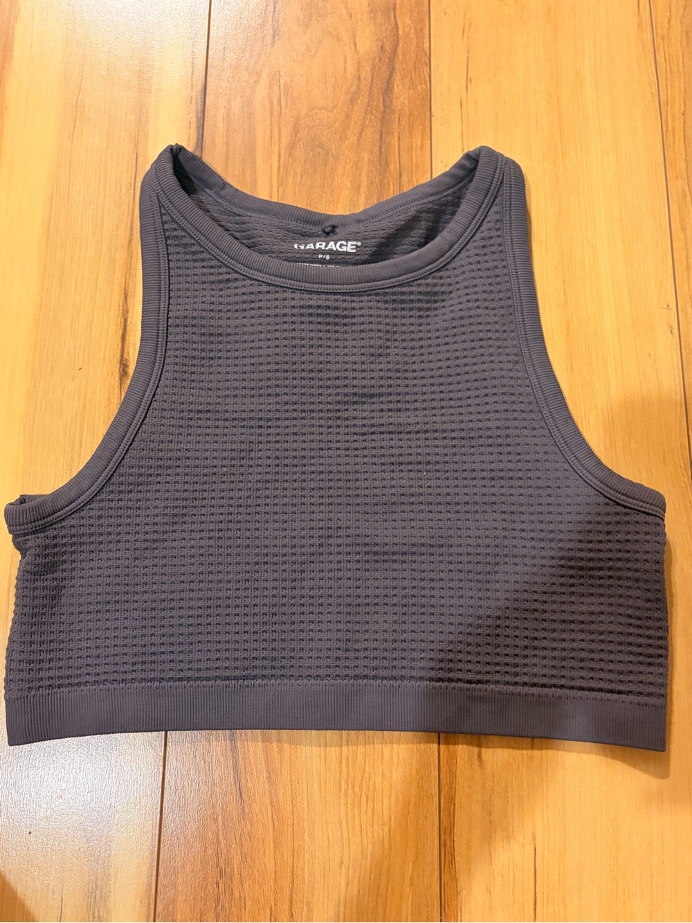 Garage Charcoal Gray Waffle High-Neck Crop Top